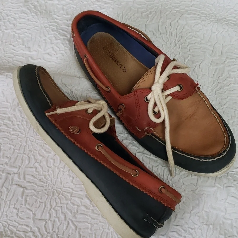 G.H. Bass & Co. Montauk Mens Charcoal/Rust/Tan Leather Boat Shoes, US 9.5 M